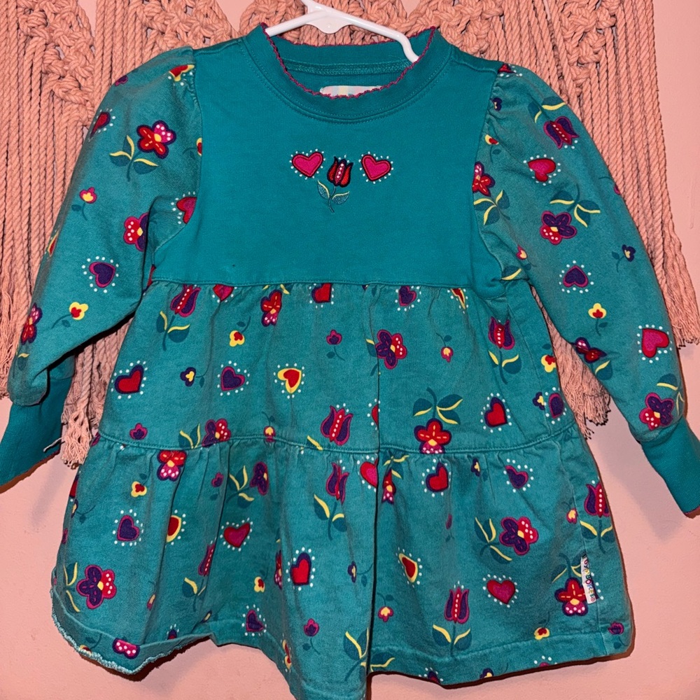 Vintage Gymboree Teal Dress with Colorful Floral Design